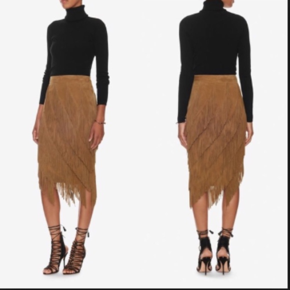 Suede Asymmetric Fringe Skirt